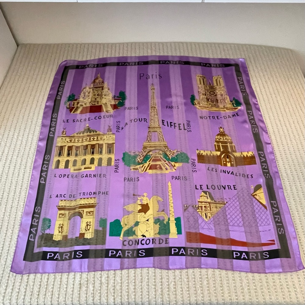 Purple Paris Themed Scarf - Wild Rag - Purse Scarf - Handbag Scarf